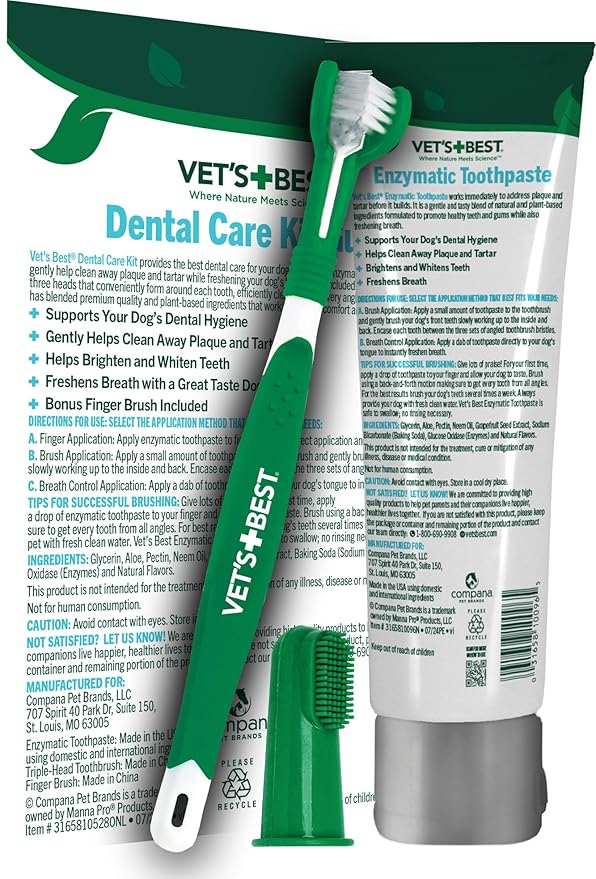 Vet's Best Dog Toothpaste & Dog Toothbrush, Dental Kit, Plaque Remover for Teeth, Whitens Teeth, Freshens Canine Breath, Veterinarian Formula, Finger Toothbrush Included