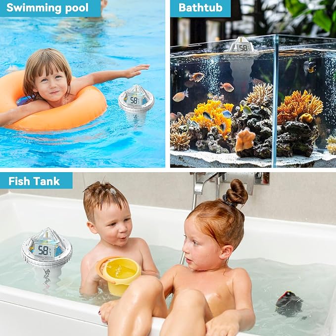 Digital Floating Pool Thermometer, Anti-Fog Design with 360° Visibility, IPX7 Waterproof Water Temp Monitor for Swimming Pools, Hot Tubs, Ice Baths, Spas, Aquariums & Ponds