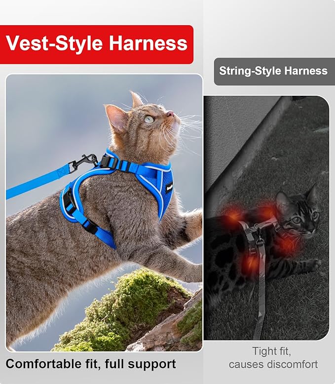Cat Harness and Leash for Walking Escape Proof Soft Adjustable Cat Leash Breathable Comfortable Vest Easy to Wear Kitten Harness for Outdoor Travel (Blue, XS (4-6lb))