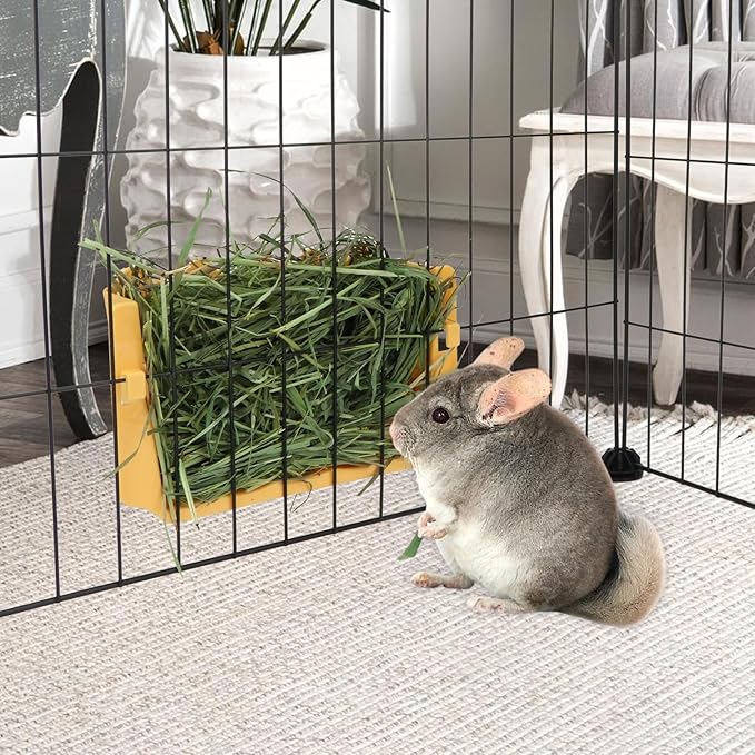 Hypeety Rabbit Hay Feeder Guinea Pig Hay Feeder Plastic Bunny Hay Feeder Automatic Hay Feeder Cage Accessories for Bunny Rabbit Guinea Pig Chinchillas Small Animals (Yellow)
