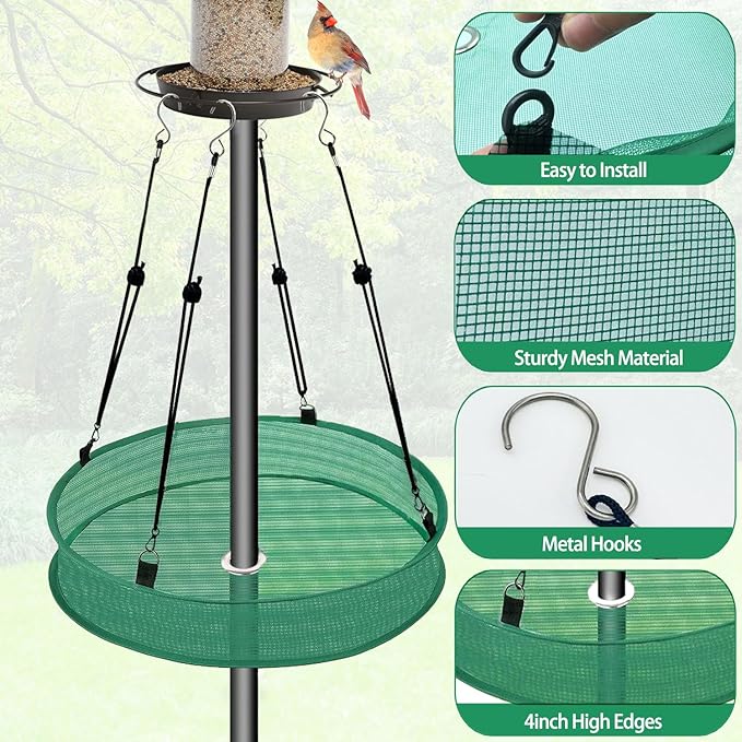 2Pcs Bird Seed Catcher Tray for Hanging Bird Feeder Platform, 20'' Birdseed Hoop for Hummingbird Feeders Bee Feeder, Outdoor Feeder Accessory(Upgraded Against Strong Winds)