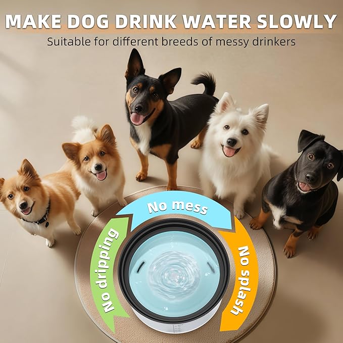 Decflow 1.2Gallon Dog Water Bowl No Spill, 4.5L Large Capacity Spill Proof Dog Bowls with Transparent Floating Disk, No Splash Slow Drinking Dog Bowl for Sloppy Messy Drinkers