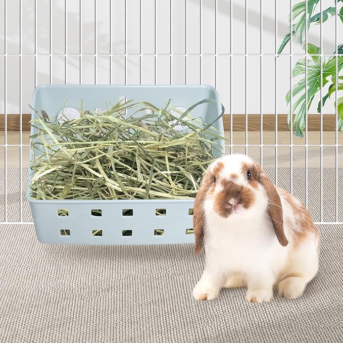 kathson Rabbit Hay Feeder Small Hay Manger Less Wasted Grass Holder Rack Food Dispenser Small Animal Plastic Bowl for Rabbits Bunny Guinea Pigs Rat Chinchilla(Blue)