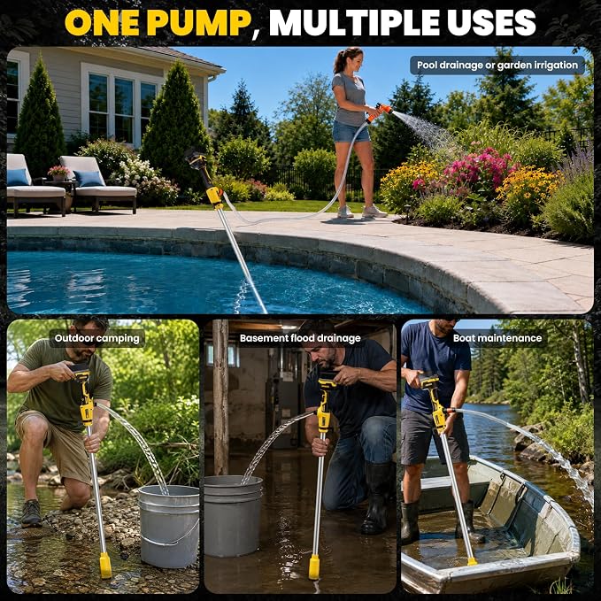 Cordless Stick Water Transfer Pump for Dewalt 20V Batteries (Tool Only) | 720 GPH Brushless Electric Submersible Pump, Portable Sump & Utility Pump for Pool, Garden, Pond, Boat & RV