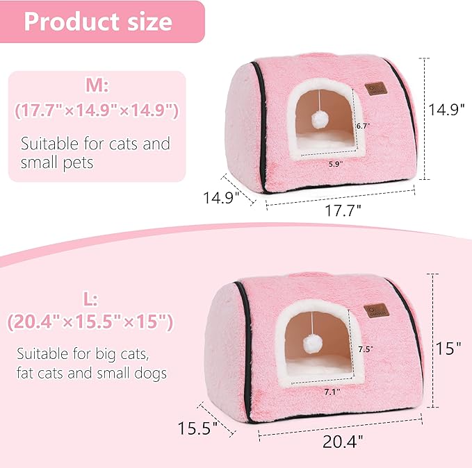 cat Bed cave-cat beds for Indoor Cats,Soft and Comfortable Cute cat Bed,cat House,with Removable Washable Cushioned Pillow,Enclosed pet Bed,Kitty pet hut、Hideaway,Small Large Dog Tent (Pink)