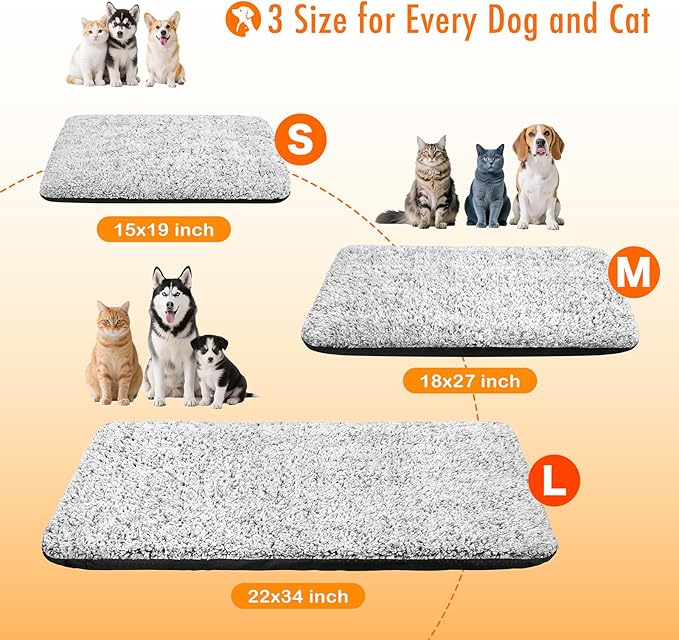 WanpeeGoo Self Warming Pet Bed for Cats & Dogs, Heated Pet Mat, 2.0 Upgraded Thermal Foil Heating Pad, Plush Self-Heating Bed for Crate, Floor, with Removable Washable Cover, Non-Slip, Gray, 22"x34"