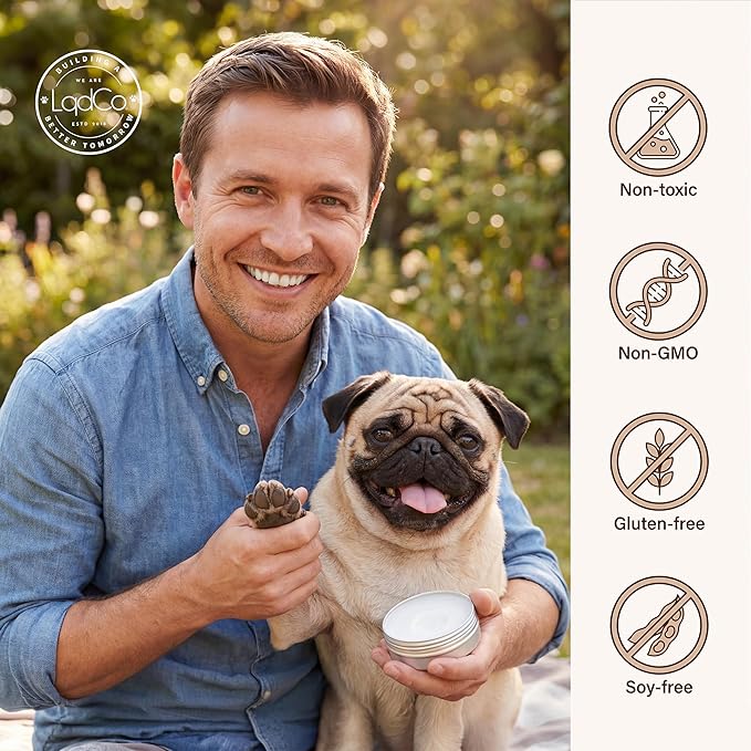 All in One Natural Vegan Dog Paw and Nose Balm, Winter and Summer Paw Protection from Snow, Ice, Salt and Hot Pavement, Moisturizes and Repairs Dry, Cracked Paws, Lick Safe, 2.0 oz,