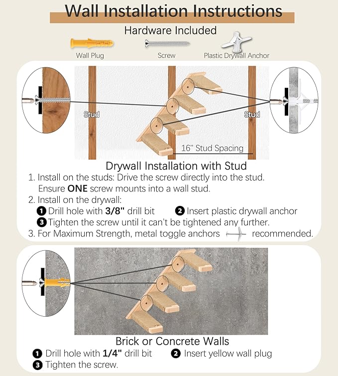 Cat Wall Shelves Stairs Cat Wall Furniture Mounted, 2PCS Shelves & 2PCS 4 Steps Climbing Shelf Scratching Perches for Sleeping, Playing, Climbing