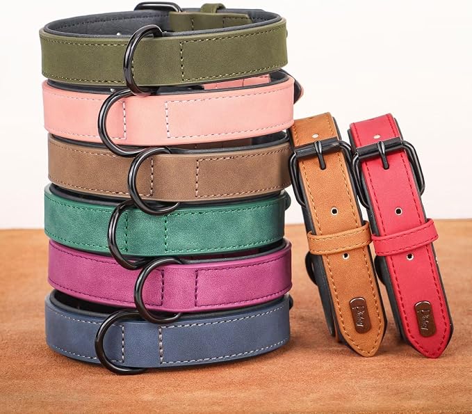 Didog Soft Padded PU Leather Dog Collar, Breathable and Adjustable Red Dog Collar for Large Dogs, Comfortable for Daily Walk,Red XL Fit Neck 18-22"(45-71 lbs)