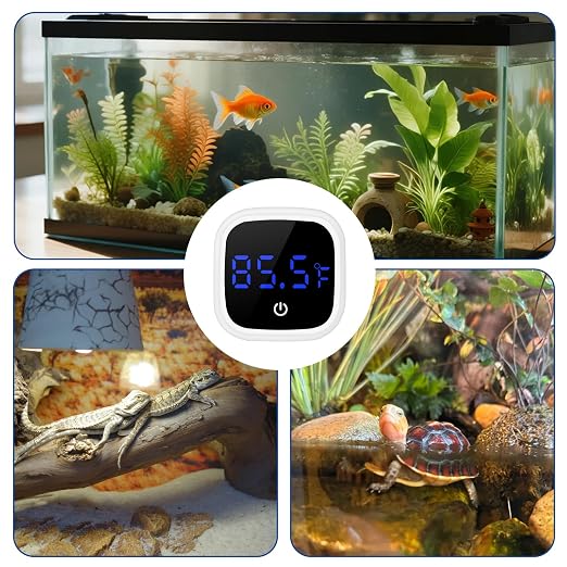 Rechargeable Digital Aquarium Water Thermometer with HD LED Screen, Display ±1℉, Fish Tank Decoration Accessories for Betta Axolotl Shrimp Turtle Reptile & Aquatic