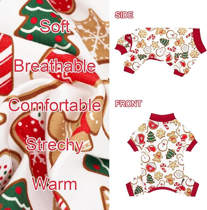 XPUDAC 4 Pack Christmas Dog Pajamas Comfy Dog Clothes for Small Medium Dogs Girl Boy Holiday Pet Outfit Puppy Onesie Cat Pjs Jammies, S