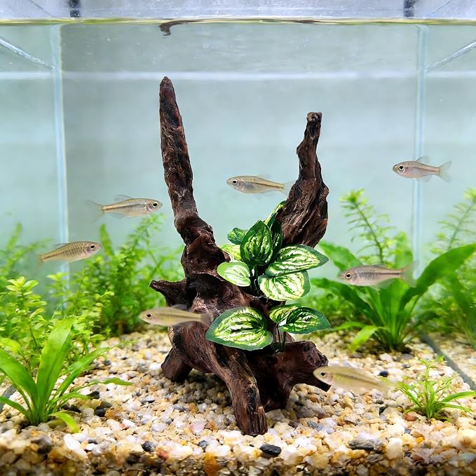 Resin Simulation Driftwood Aquarium Decor, Fish Tank Landscape Ornament Hideout for Betta Goldfish Amphibians Reptiles Rest Play Accessories