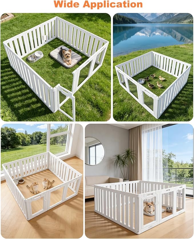 Acrylic Indoor Dog Playpen with Heavy Duty Door Lock,24" H 12 Panels DIY Puppy Playpen Pet Play Pen for Small Animal, Easy Assemble and Clean Plastic Pet Fence,White