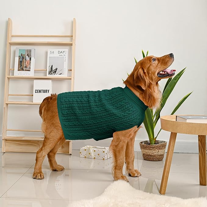 2 Pack Dog Sweaters for Large Dogs Winter Turtleneck Pullover Cable Knit Fleece Stretch Pitbull Labrador Golden Retriever Doberman Bulldog Boy Girl Pet Clothes (XL, Red & Green)