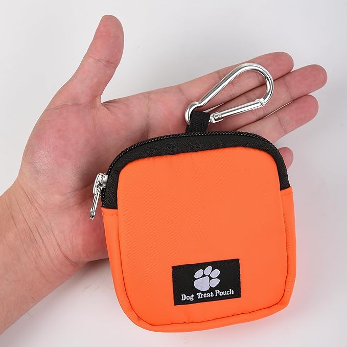 2 Pack Small Dog Treat Carrier Pouch for Leash Dog Training Reward Pouch Snack Bait Bag Puppy Walking Treat Poop Bag Holder, Black & Orange