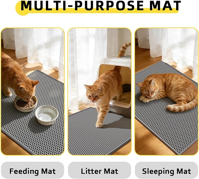 Cat Litter Mat, 30"X24" Large Double Layer Litter Trapping Mat, Waterproof/Urineproof, Easy to Clean Kitty Litter Mats for Floor, Scatter Control (Grey-2Pack)