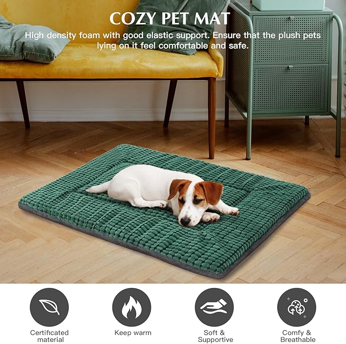 BVAGSS Reversible Dog Crate Pad, Memory Foam Pet Bed Mat, Soft Warm Machine Washable Sleeping Kennel Mattress for Small Medium Dogs XH079 (21''x13''x1.6'',Green)