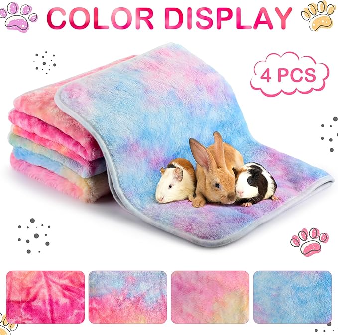 Reginary 4 Pcs Waterproof Guinea Pig Blankets Washable Small Animal Fleece Bedding Guinea Pig Cage Liners Reusable Training Pads Pet Pee Pad Sleep Mat for Hamster(Tie Dye Pattern,35 x 24 Inch)