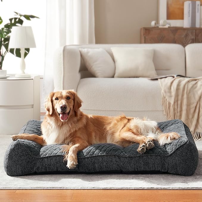 JOEJOY Orthopedic Dog Bed Medium Sized Dogs, Extra Thick Supportive Big Dog Couch Bed with Sides, Ultra Soft Pet Bed Sofa, Grey, 35''x25''