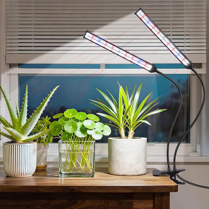 Indoor Clip-on Plant Growth Light, Full Spectrum Grow Light with 156 LEDs, Flexible Gooseneck and 4/8/12H Timer, 3 Spectral Modes, 10 Levels of Dimming, Suitable for Seedlings and Succulent Seeds