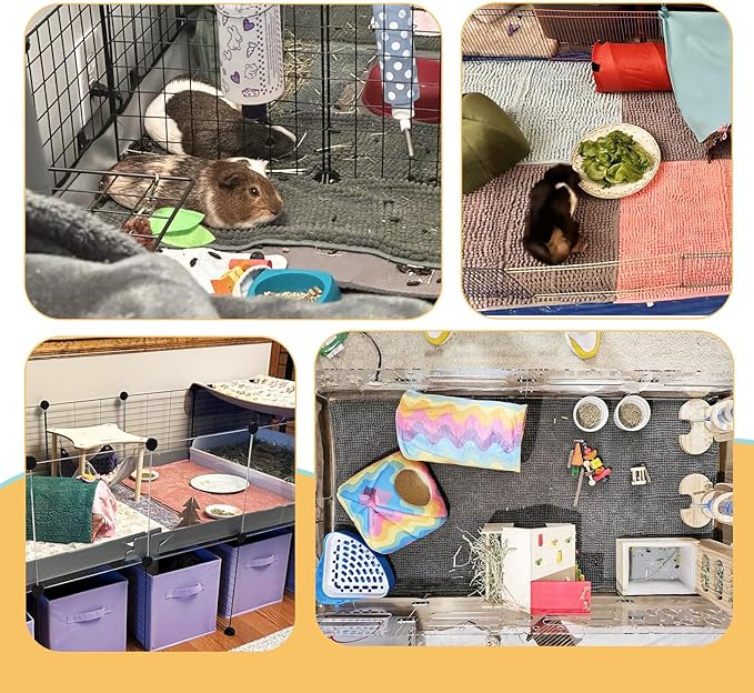 8 Pcs Guinea Pig Cage Liners Washable Fleece Bedding Liner 24x16 Inch Guinea Pig Mats Reusable Rabbit Pee Pads for Small Animals,Bunny (Gray, Green, Pink, Blue)