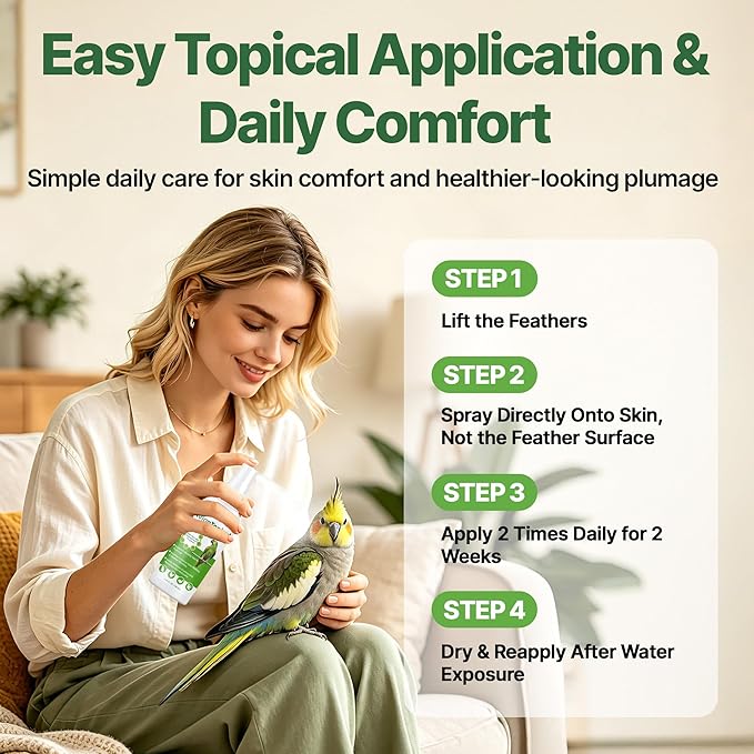 Avian Care Topical Spray for All Birds, Aloe Vera Bird Spray for Dry Itchy Skin, Molting and Feather Stress Support, Gentle Topical Care for Skin Comfort and Healthier Looking Plumage, Daily Use