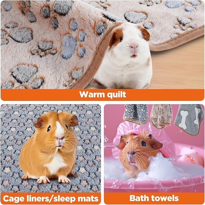 6 Pcs Guinea Pig Blankets - Soft Flannel Fleece Bedding, Washable & Reversible Small Animal Cage Liners for Hamster, Rabbit, Chinchilla (16"x24", Multi-Color)