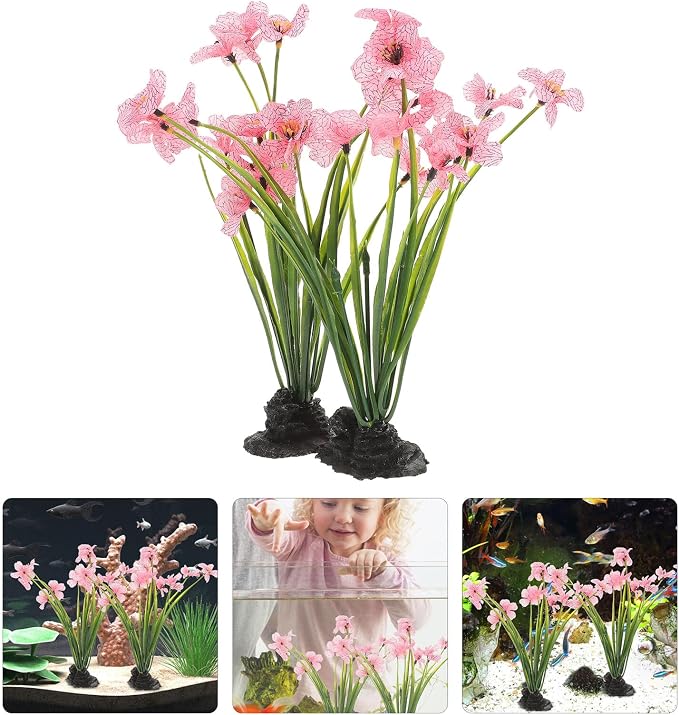 UPKOCH Pink Artificial Aquarium Plants with Black Bases, 2 Pack | Fish Tank Plant Decor, Floral Accents for Aquarium Layouts, Themed Tanks and Decorative Displays