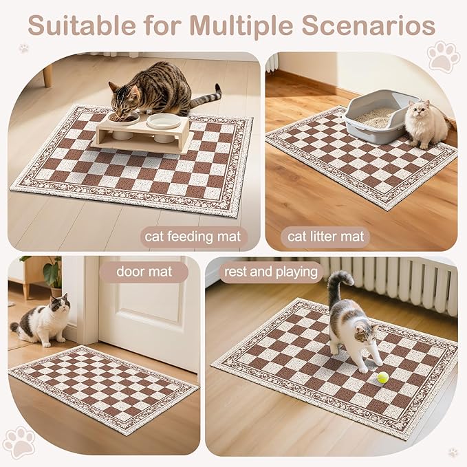 Bienbee Cat Litter Mat,24" x 15" Waterproof Litter Box Mat Litters Rug with Non-Slip Bottom, Easy to Clean Litter Trapping Mat for Cat,Light Beige Checkerboard M