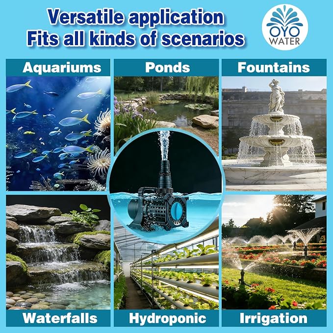 Pond Pump, 2400 GPH Adjustable Flow Submersible Water Pump with Filter Bag, UL Listed Copper Motor, IPX8 Waterproof 20.3ft Cord for Koi Pond, Fountain, Waterfall, Hydroponics, Irrigation