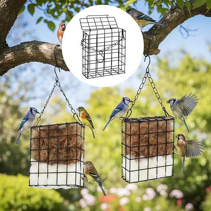 2Pcs Hummingbird Nesting Material Cage Holder with Natural Mixing Cotton Materia,Refillable Hummingbird Nesting Material Cage Holder for Bird Lover Hummingbird House Material