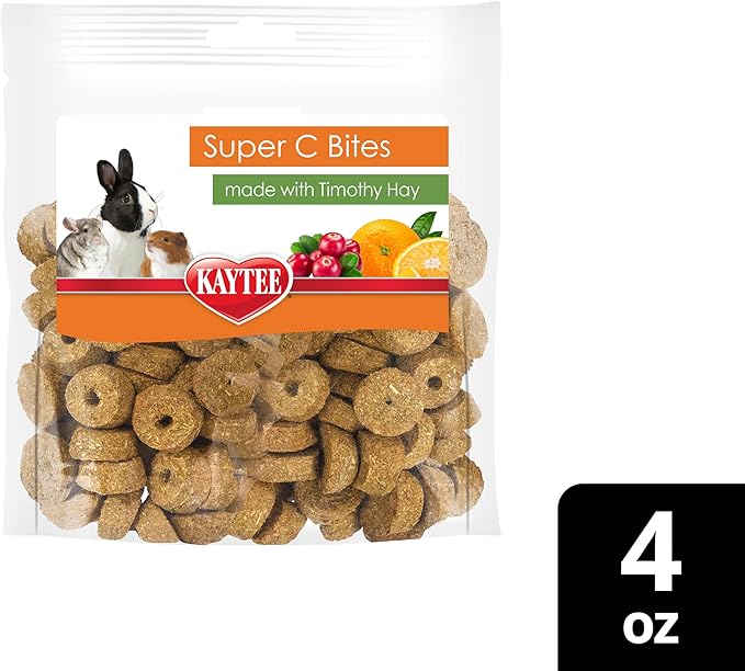 Kaytee Super C Bites Treat For Pet Guinea Pigs, Adult Rabbits, Chinchillas, and Other Small Animals, Cranberry and Orange, 4 oz