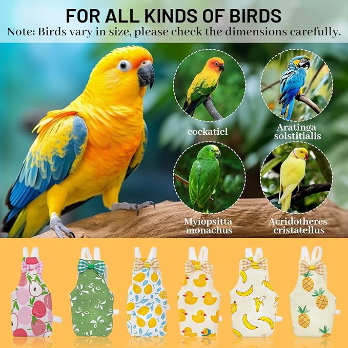 Bird Diaper, 6Pcs Reusable Parrot Diapers with Waterproof Inner - Washable Parrot Diapers for Indoor Parakeet Lovebird Canary (Medium)