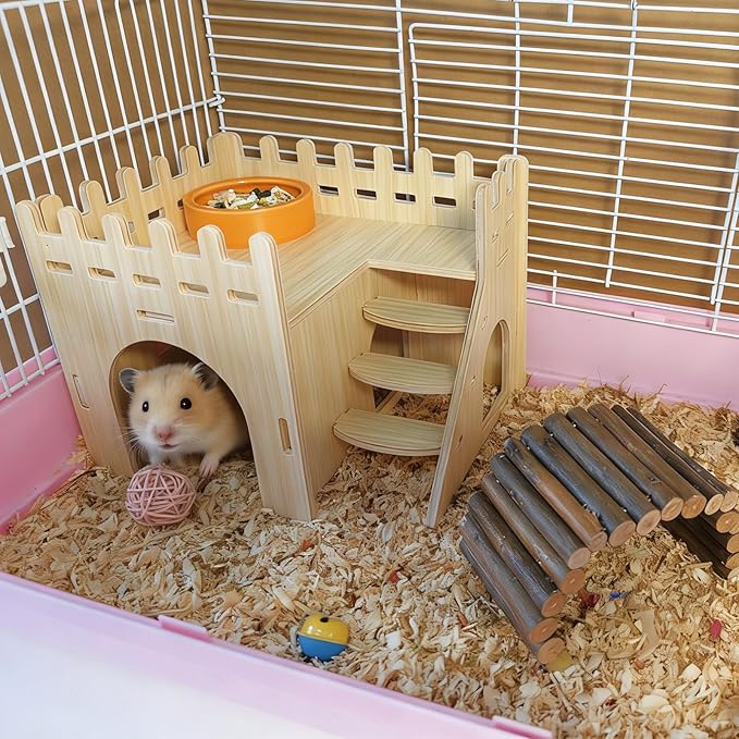 Hamster Hideout Hamster Wood House Maze Platform Detachable Cage Accessories for Rat Dwarf Hamster Gerbil Sugar Glider