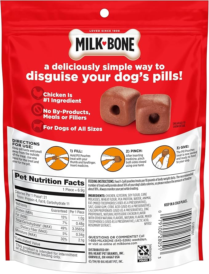 Milk-Bone Pill Pouches Dog Treats with Real Chicken, 30 Count Bags