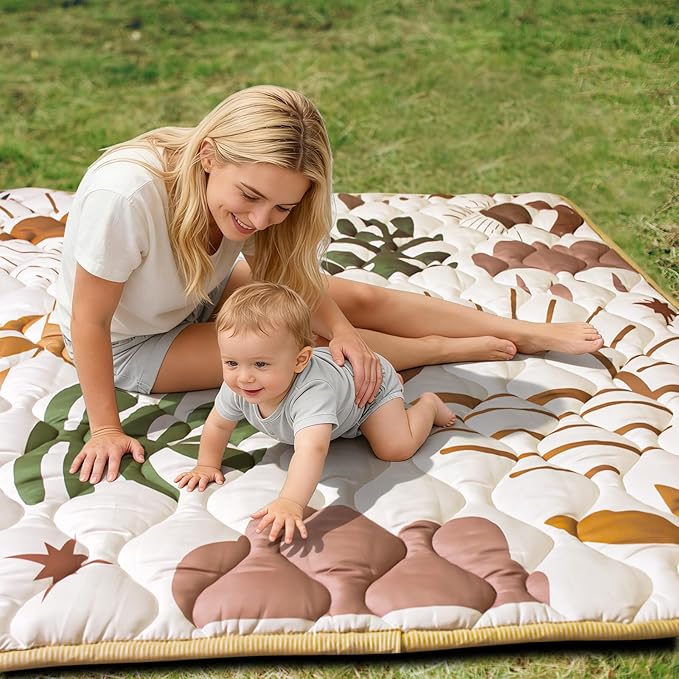 Baby Play Mats for Floor, 71”x59” Upgraded Thickness & Larger Super Soft Playmat for Babies and Toddlers, Foldable Washable, Upgrade Anti-Slip Crawling Mat for Playpen(Boho Nature)