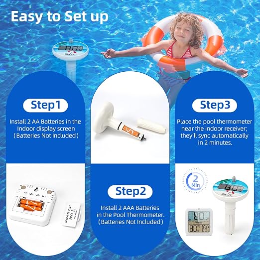 AHJ Wireless Digital Pool Thermometer Floating for Pool Swimming Hot Tub | Water Temperature Thermometer IPX8 Digital Wireless Pool Thermometer with Indoor Temperature for Aquariums Spa Hot Tub
