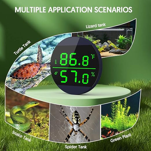 QZQ Reptile Thermometer and Humidity Gauge, Digital Display, 2-Pack Blue | LED Thermometer Hydrometer, Reptile Tank Accessories for Bearded Dragon, Crested Gecko, Snake, Lizard, USB Power Supply