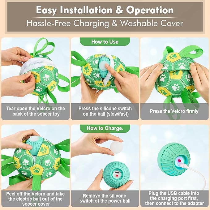 Interactive Dog Toys Dog Soccer Ball to Keep Them Busy,Durable Automatic Moving Jumping Dog Balls with Straps for Small/Medium/Large Dogs, USB Rechargeable,Not for Aggressive Chewers