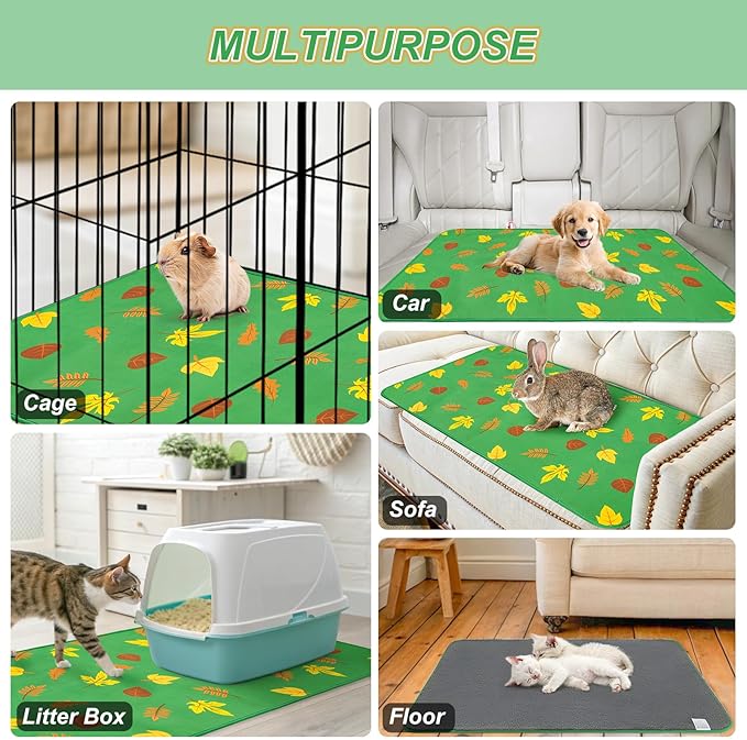 BEAUTYZOO 2 Pack Guinea Pig Bedding Washable, Reversible Guinea Pig Fleece Cage Liners, Waterproof Reusable & Anti Slip Pee Pad, Super Absorbent Mat for Rabbit Bunny Hamster Rat- 24"x47" Green
