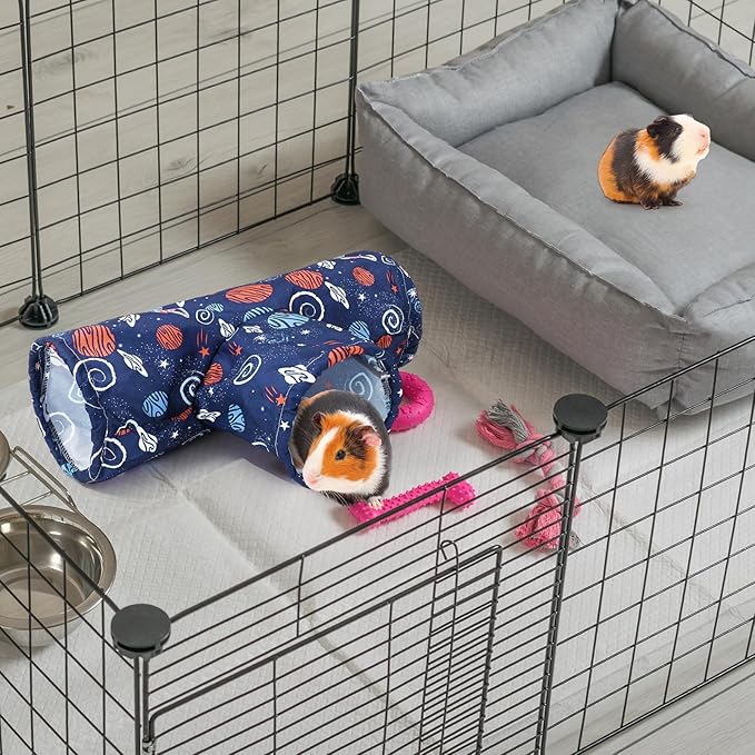 JarThenaAMCS Guinea Pig Tunnel 3 Way Washable Guinea Pig Hideout Foldable Rabbit Tunnel Blue Galaxy Small Animal Toy for Bunny Hamster Chinchilla Ferret Accessory