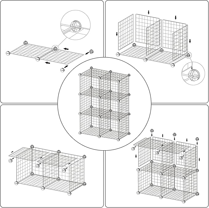 C&AHOME Wire Cube Storage, 6 - Cube Organizer Metal C Grids, Modular Shelves Units, Closet Organizer, Ideal for Home, Office, Living Room, 36.6”L x 12.4”W 36.6”H, Pink UWCS3006P