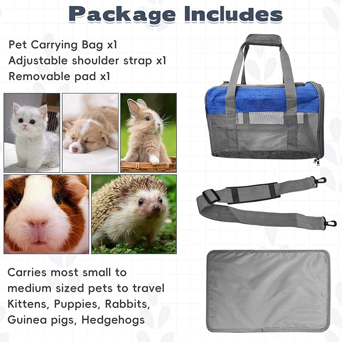 PINVNBY Bunny Carrier for Travel Camping Outdoor, Small Pet Carrier, Guinea Pig Carrier, Breathable Pet Portable Hand Bag for Hamster Rabbit Guinea Pig (Blue & Gray)