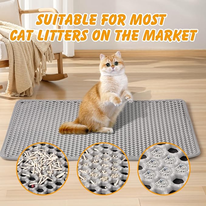 ondware Large Cat Litter Mat, 46x26 Inch Double Layer Litters Box Mat, Waterproof Cat Mat for Litter Box(Gray)