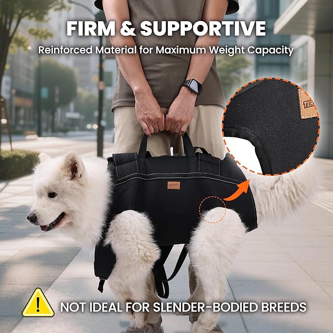 Dog Lift Harness Backpack Carrier for Large Dogs, Full Body Sling with Handle, Dog Harness for Joint Injuries, Arthritis, Ideal for Stairs, Elderly Dogs (Black X-Large 29-50 LBS)