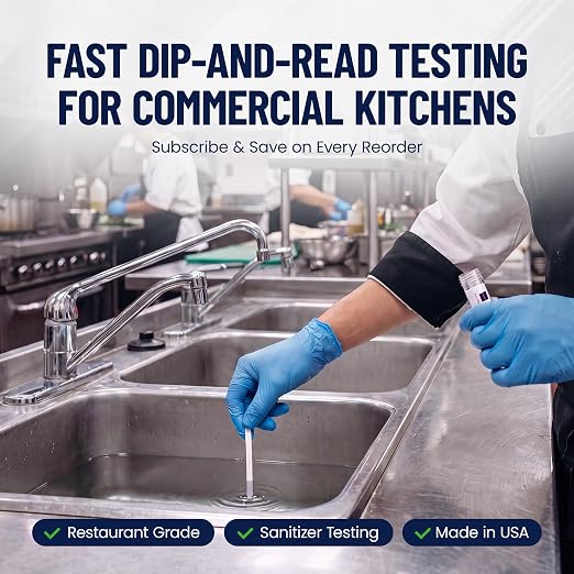 Chlorine Test Strips for Restaurants & Food Services, 20 x Vial of 100 Chlorine Sanitizer Testing Kits, Bleach Test Strip, 0-200PPM Testing Kit Sanitizing Solution for Kitchen & Bar by FryOilSaver Co.