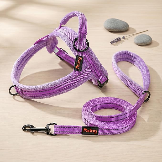 Didog Soft Flannel Padded Dog Vest Harness, No Pull/Quick Fit Reflective Dog Strap Harness, Easy for Training Walking (XS:Chest 15-18", Purple)