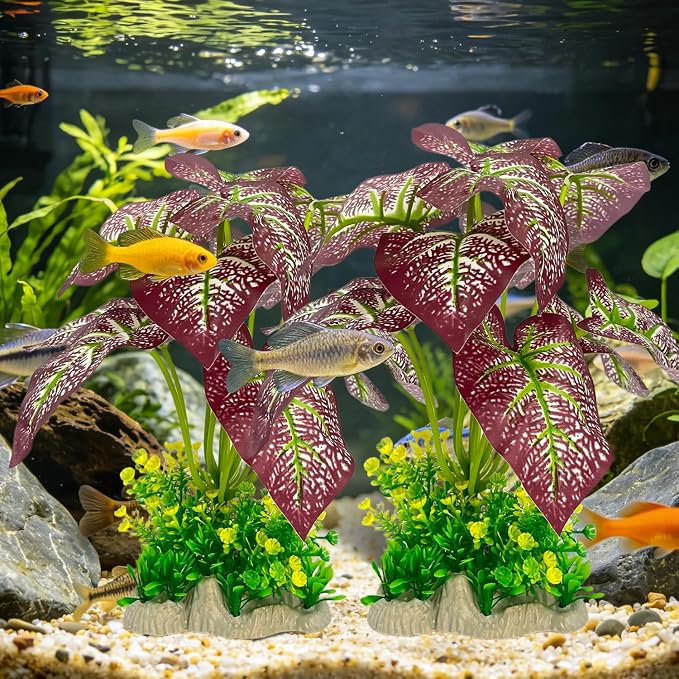 Silk Aquarium Plants 2-Pack 10.2in Tall for Medium to Large Tanks | Soft non-toxic silk, safe for bettas & goldfish, weighted base, no maintenance, bendable stems