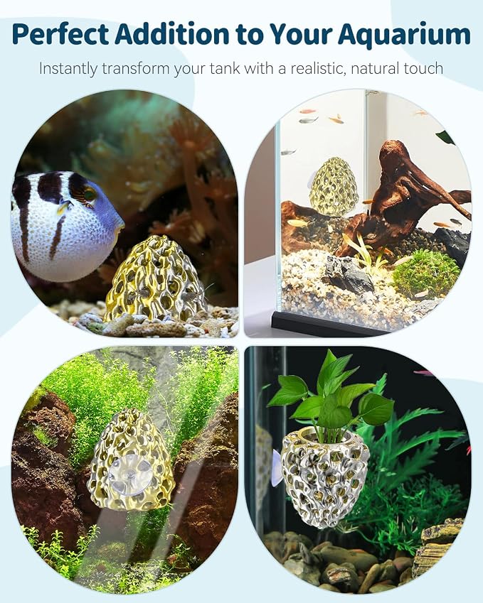 Uniclife Shrimp Cave, Shrimp Hides for Aquarium, Realistic Plastic Aquarium Coral Rock Decorations with Suction Cup, Betta Hideout Tank Accessories for Fish Tank Decor, Gold-to-Silver Gradient