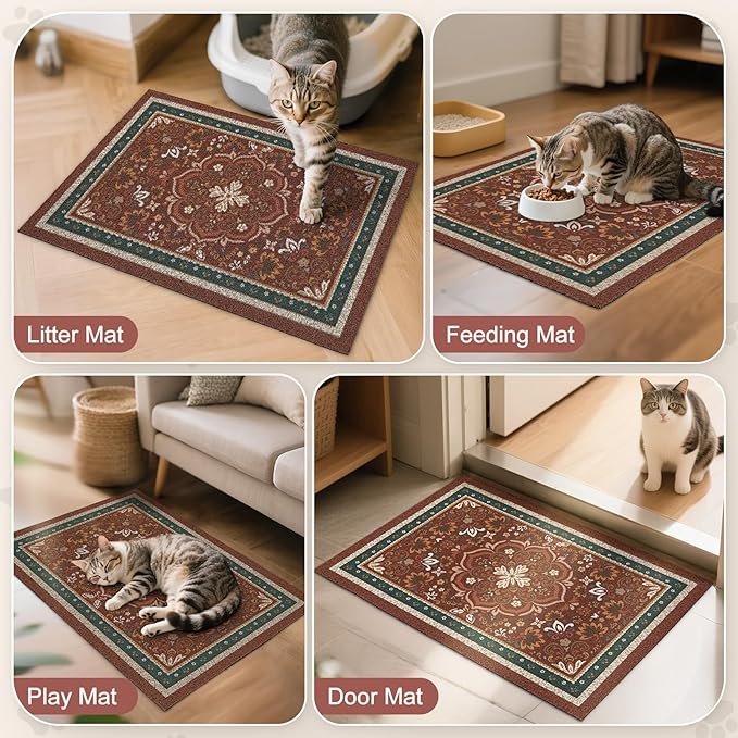 Unicorn Catcher Cat Litter Mat 33" x 22" Non-Slip Litter Box Mat Washable Litter Catcher Mat for Litter Box Indoor Food Mat Supplies Essentials,Red